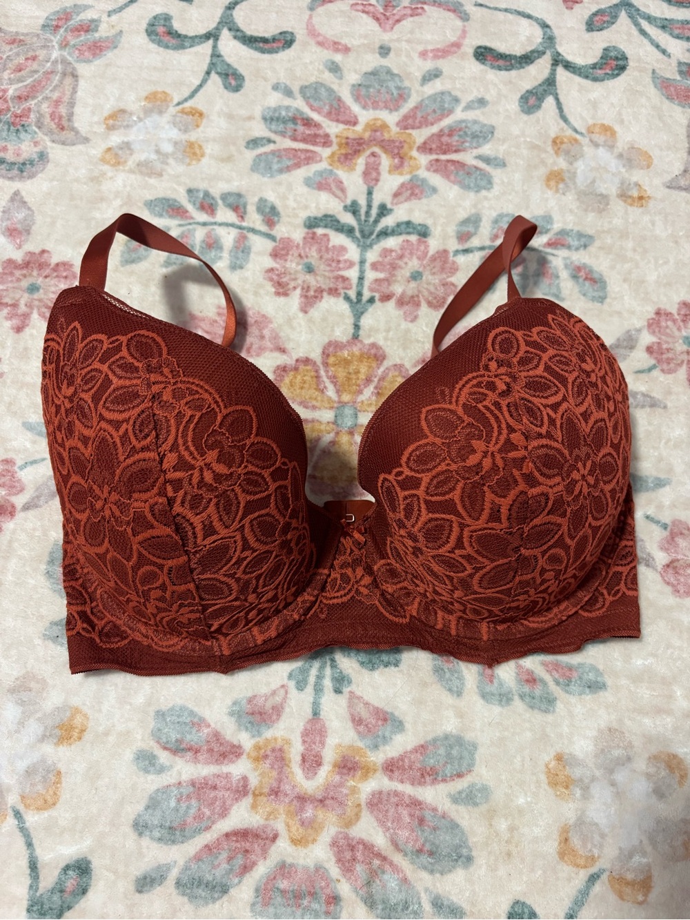 aerie real power plunge Floral Lace Push-Up Bra - Rust